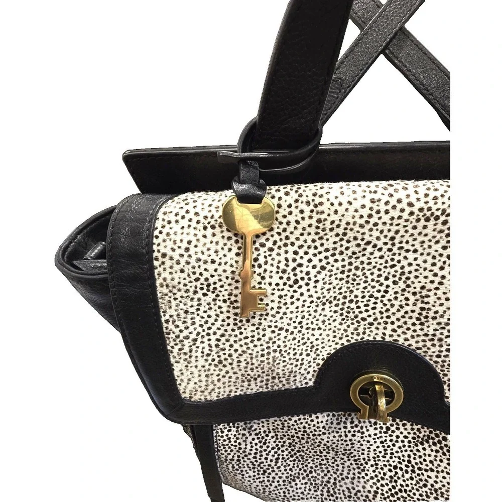 Fossil Amelia‎ Convertible Backpack White Cheetah Spotted  3-IN-1 Black Leather